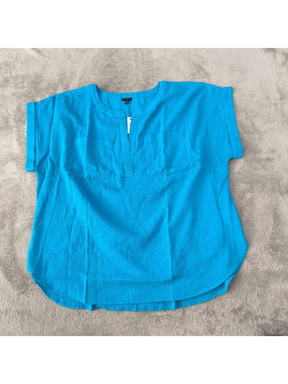 NWT Talbots Cotton Blue Blouse Shirt Popover Womens size 2X 2XL Short Sleeve